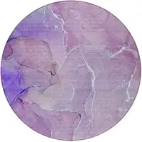 Photo of 8' Round Purple Round Abstract Washable Non Skid Indoor Outdoor Area Rug