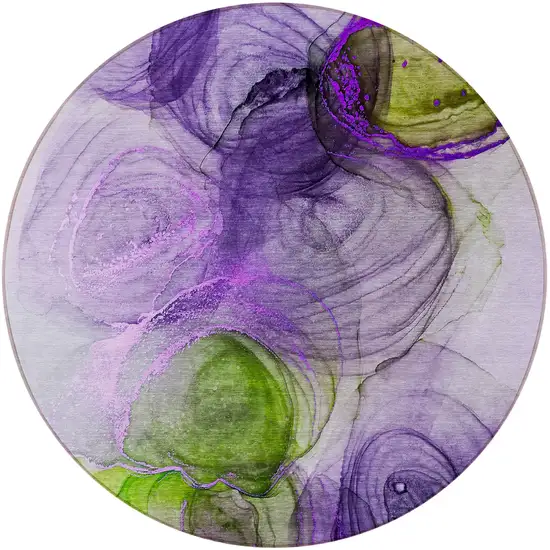 Purple Round Abstract Washable Non Skid Indoor Outdoor Area Rug Photo 4