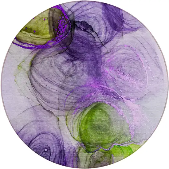 Purple Round Abstract Washable Non Skid Indoor Outdoor Area Rug Photo 2