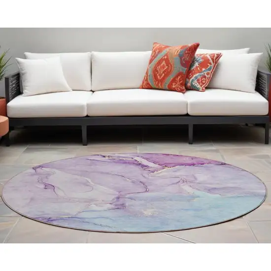 8' Round Purple Round Abstract Washable Non Skid Indoor Outdoor Area Rug Photo 1