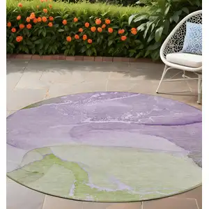 Photo of 8' Round Purple Round Abstract Washable Non Skid Indoor Outdoor Area Rug