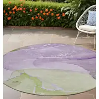 Photo of 8' Round Purple Round Abstract Washable Non Skid Indoor Outdoor Area Rug