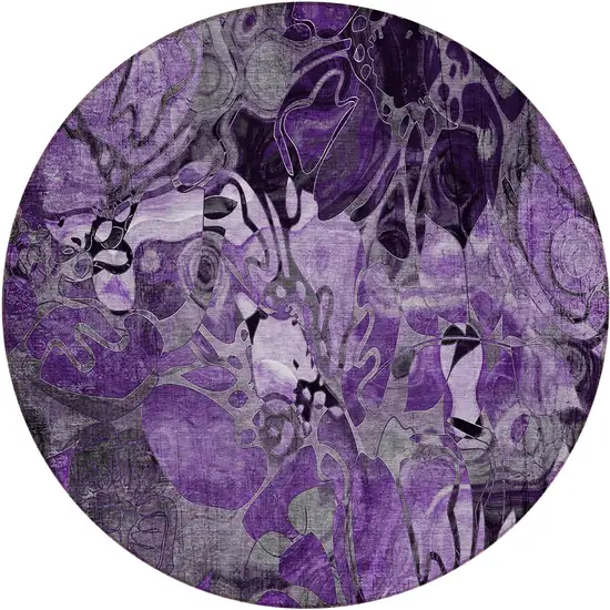 Purple Round Abstract Washable Indoor Outdoor Area Rug Photo 2