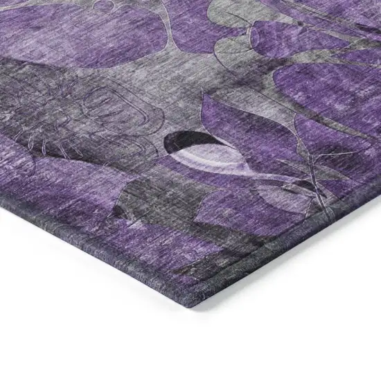 Purple Round Abstract Washable Indoor Outdoor Area Rug Photo 5