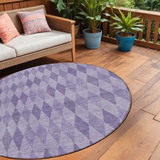 Purple Round Geometric Washable Non Skid Indoor Outdoor Area Rug Photo 1