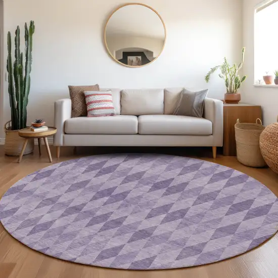 8' Round Purple Round Geometric Washable Non Skid Indoor Outdoor Area Rug Photo 9