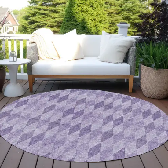 8' Round Purple Round Geometric Washable Non Skid Indoor Outdoor Area Rug Photo 8