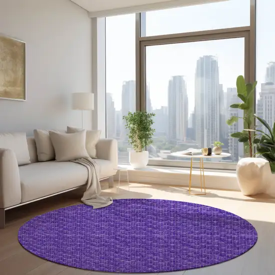 8' Round Purple Round Geometric Washable Non Skid Indoor Outdoor Area Rug Photo 9