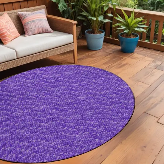 Purple Round Geometric Washable Non Skid Indoor Outdoor Area Rug Photo 1