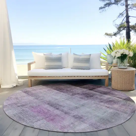 8' Round Purple Round Ombre Washable Non Skid Indoor Outdoor Area Rug Photo 8