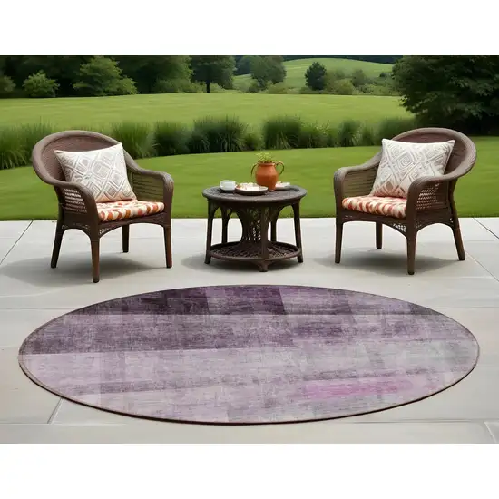 8' Round Purple Round Ombre Washable Non Skid Indoor Outdoor Area Rug Photo 1