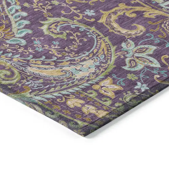 8' Round Purple Round Paisley Washable Non Skid Indoor Outdoor Area Rug Photo 5