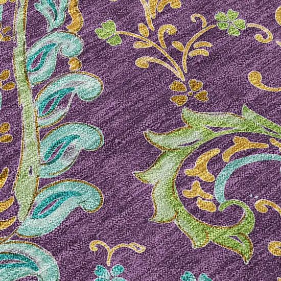 Purple Turquoise and Gold Round Paisley Washable Non Skid Indoor Outdoor Area Rug Photo 6