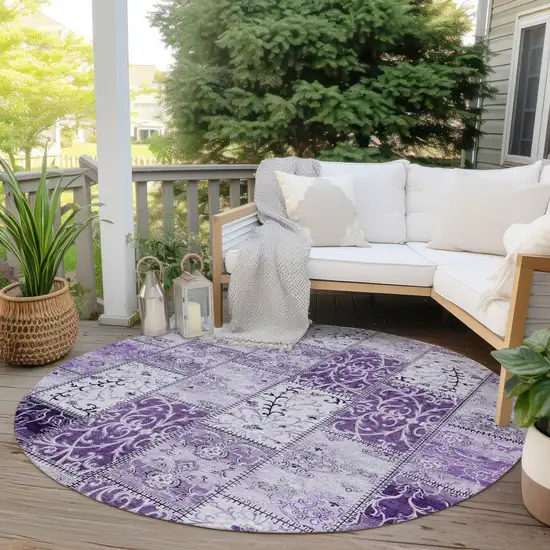 Purple Round Patchwork Washable Non Skid Indoor Outdoor Area Rug Photo 7