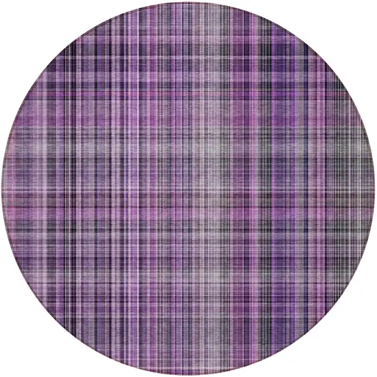 8' Round Purple Round Plaid Washable Non Skid Indoor Outdoor Area Rug Photo 4