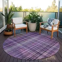 Photo of 8' Round Purple Round Plaid Washable Non Skid Indoor Outdoor Area Rug