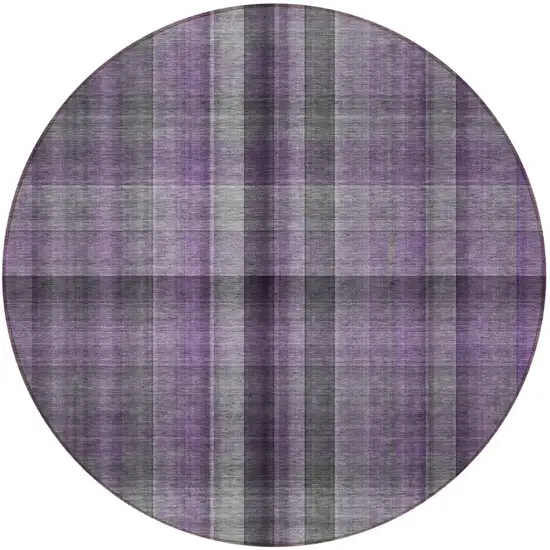 Purple Round Plaid Washable Non Skid Indoor Outdoor Area Rug Photo 4