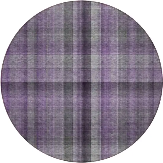 Purple Round Plaid Washable Non Skid Indoor Outdoor Area Rug Photo 2