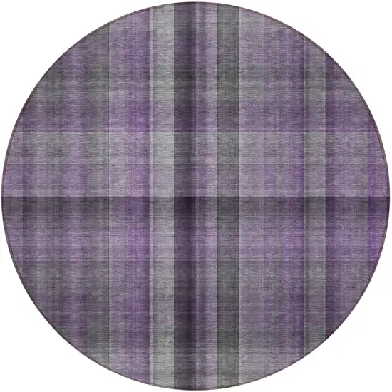 8' Round Purple Round Plaid Washable Non Skid Indoor Outdoor Area Rug Photo 4