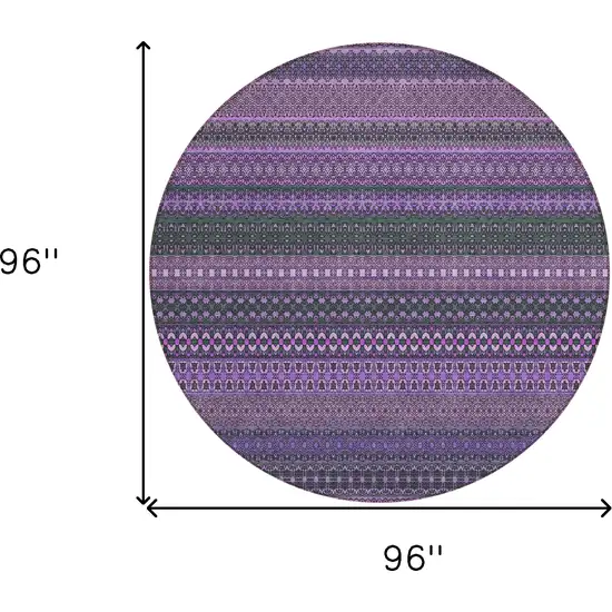 8' Round Purple Round Striped Washable Non Skid Indoor Outdoor Area Rug Photo 3