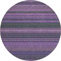 Photo of 8' Round Purple Round Striped Washable Non Skid Indoor Outdoor Area Rug