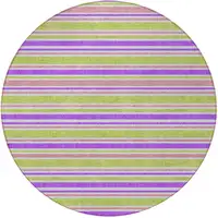 Photo of 8' Round Purple Round Striped Washable Non Skid Indoor Outdoor Area Rug