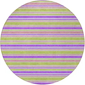 Photo of 8' Round Purple Round Striped Washable Non Skid Indoor Outdoor Area Rug