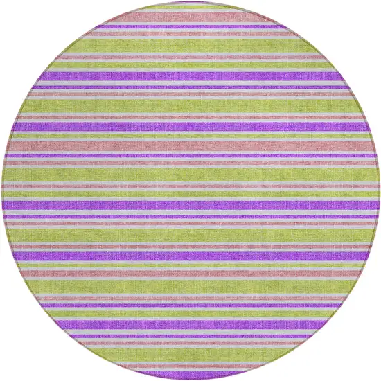 8' Round Purple Round Striped Washable Non Skid Indoor Outdoor Area Rug Photo 1