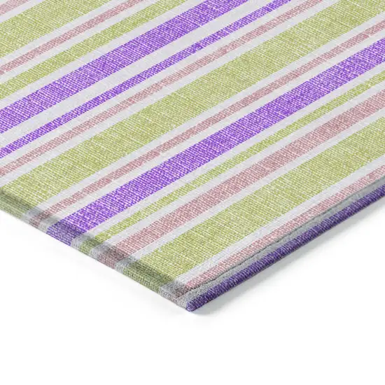 Purple Green and Pink Round Striped Washable Non Skid Indoor Outdoor Area Rug Photo 4