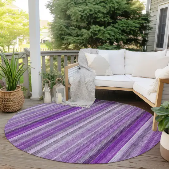 8' Round Purple Round Striped Washable Non Skid Indoor Outdoor Area Rug Photo 8