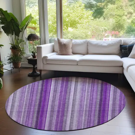 Purple Round Striped Washable Non Skid Indoor Outdoor Area Rug Photo 9