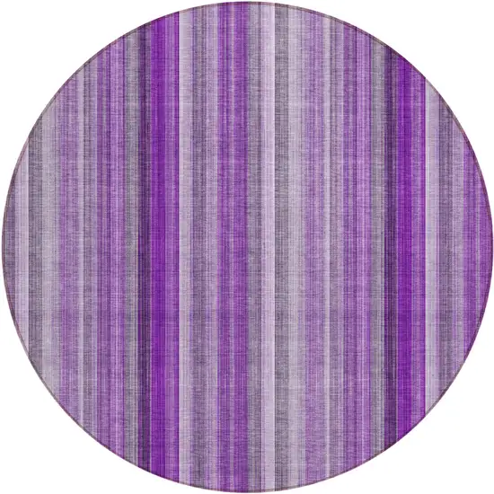 Purple Round Striped Washable Non Skid Indoor Outdoor Area Rug Photo 2