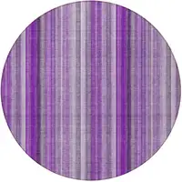 Photo of 8' Round Purple Round Striped Washable Non Skid Indoor Outdoor Area Rug