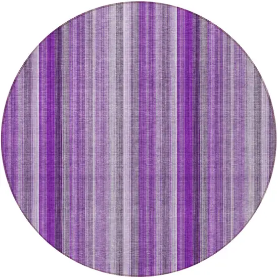 8' Round Purple Round Striped Washable Non Skid Indoor Outdoor Area Rug Photo 4