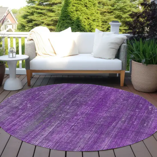 Purple Round Striped Washable Non Skid Indoor Outdoor Area Rug Photo 8