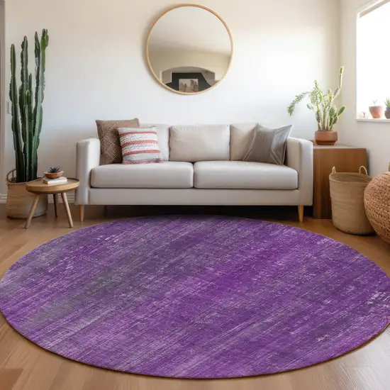 Purple Round Striped Washable Non Skid Indoor Outdoor Area Rug Photo 9