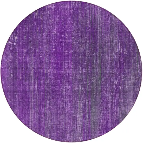 8' Round Purple Round Striped Washable Non Skid Indoor Outdoor Area Rug Photo 4