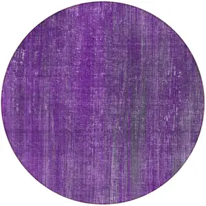 Photo of 8' Round Purple Round Striped Washable Non Skid Indoor Outdoor Area Rug