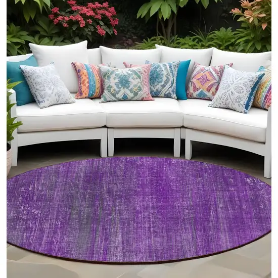 Purple Round Striped Washable Non Skid Indoor Outdoor Area Rug Photo 1