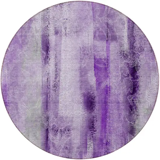 8' Round Purple Round Washable Non Skid Indoor Outdoor Area Rug Photo 5