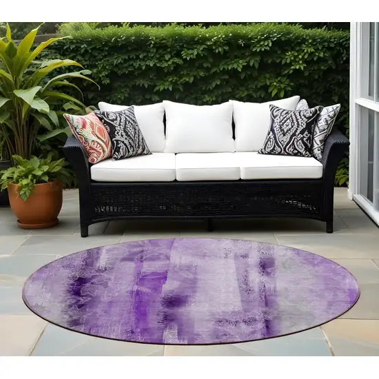 Purple Round Washable Non Skid Indoor Outdoor Area Rug Photo 1