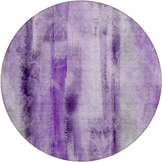 8' Round Purple Round Washable Non Skid Indoor Outdoor Area Rug Photo 2