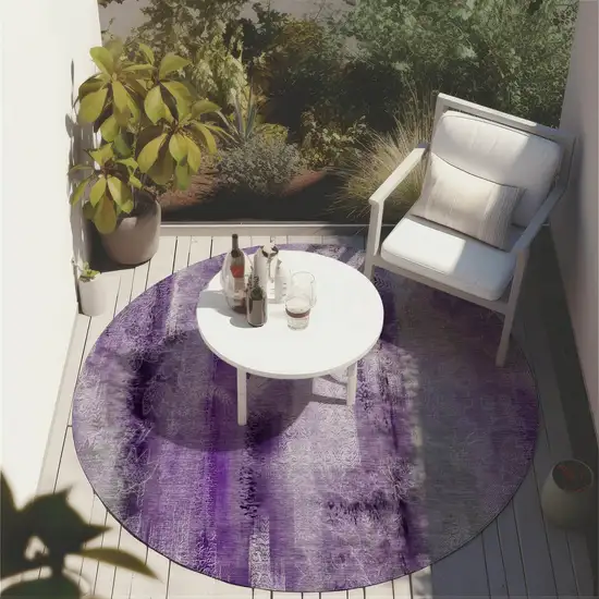 Purple Round Washable Non Skid Indoor Outdoor Area Rug Photo 8