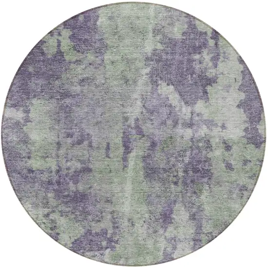 Purple and Green Round Abstract Washable Non Skid Indoor Outdoor Area Rug Photo 5