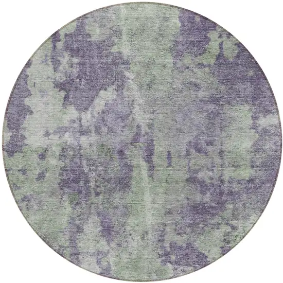 Purple and Green Round Abstract Washable Non Skid Indoor Outdoor Area Rug Photo 2