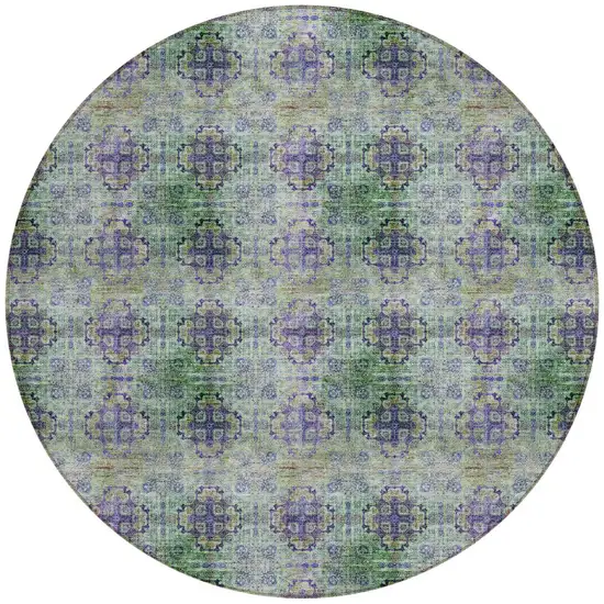 Purple and Green Round Floral Medallion Washable Non Skid Indoor Outdoor Area Rug Photo 5