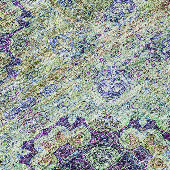 Purple and Green Round Floral Medallion Washable Non Skid Indoor Outdoor Area Rug Photo 7