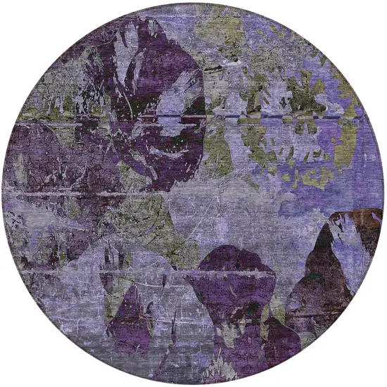 Purple and Green Round Floral Washable Non Skid Indoor Outdoor Area Rug Photo 5