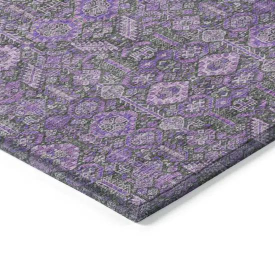 8' Round Purple and Green Round Floral Washable Non Skid Indoor Outdoor Area Rug Photo 7