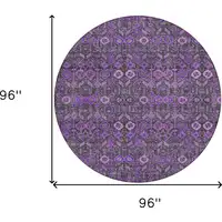 Photo of 8' Round Purple and Green Round Floral Washable Non Skid Indoor Outdoor Area Rug